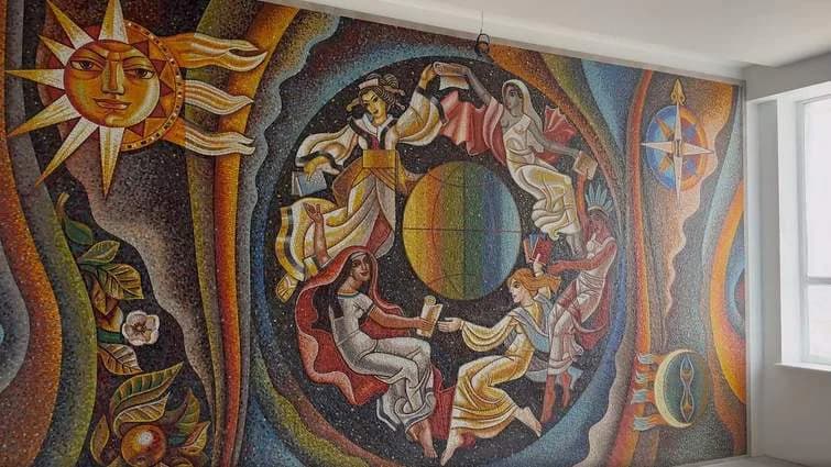 Відновлена мозаїка «Інформаційний простір» (1984) Богдана Сойки в будівлі видавництва «Вільна Україна» у Львові.