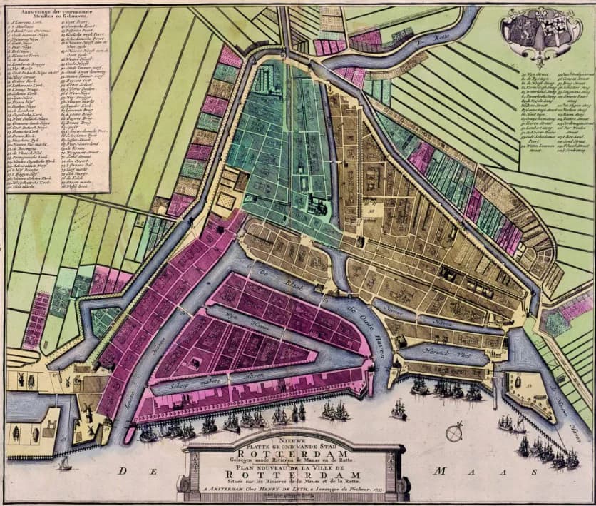 City plan published by Hendrik de Leth, 1733. Source: Rotterdam City Archives Collection